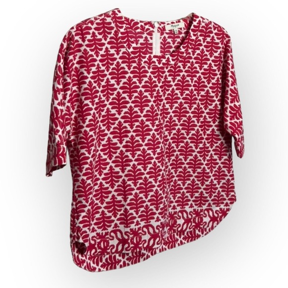 Madewell Province Red & White Geometric Ikat Bloom Short Sleeve Blouse Size XS - Picture 4 of 14